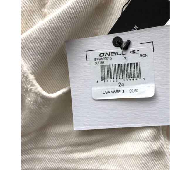 O’Neill  Women's Bone White Sutter Mini Boot Raw Hem Cropped Denim Jeans 24 - Picture 4 of 7